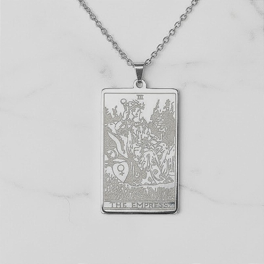 The Empress Tarot Card Necklace Stainless Steel Pendant Chain‎ Women Jewelry